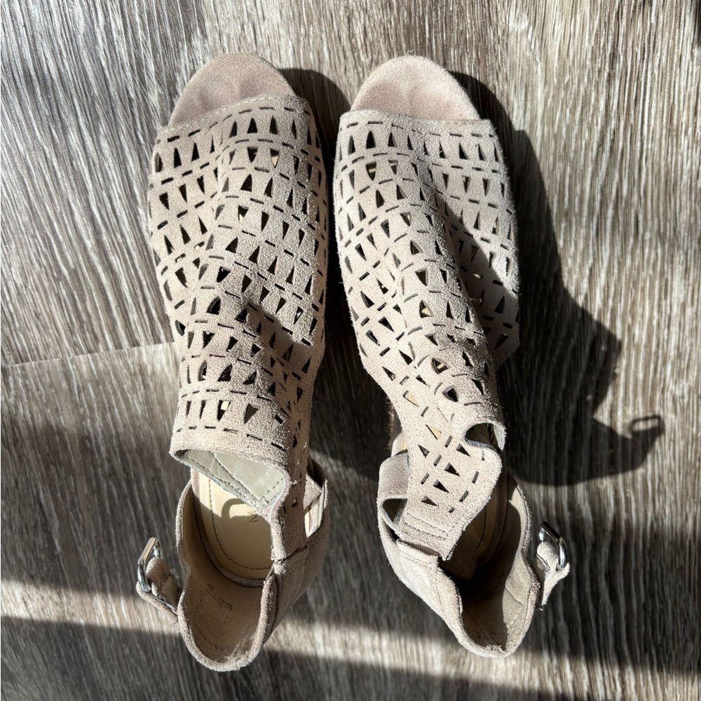 Marc Fisher Tan Wedges with Intricate Cutouts
